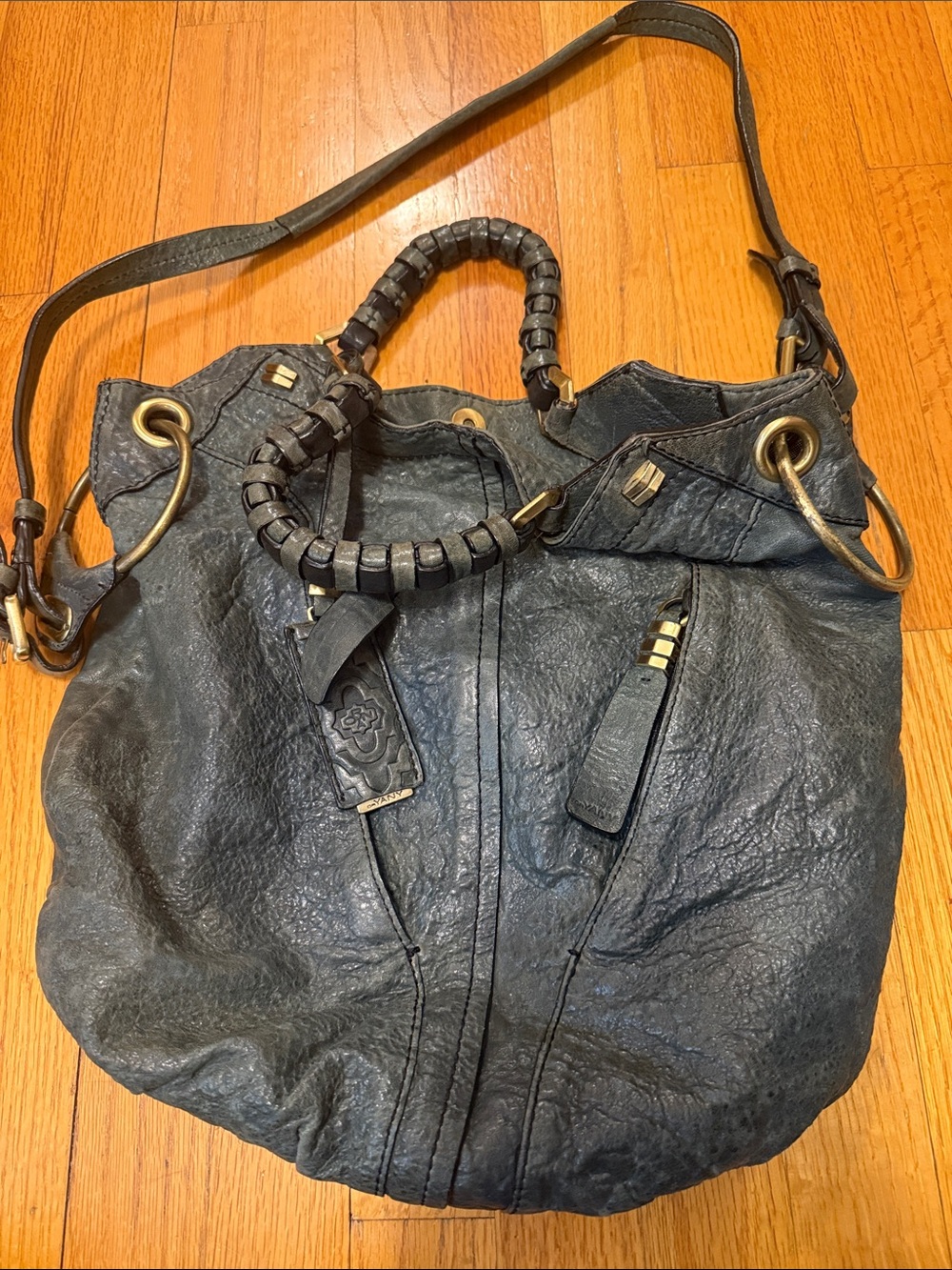 orYANY Green Textured Leather Shoulder Bag with Braided Handles